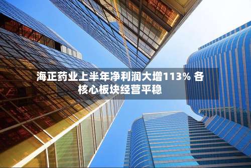 海正药业上半年净利润大增113% 各核心板块经营平稳