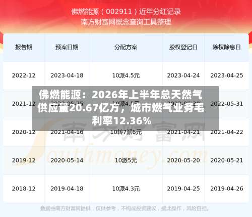 佛燃能源：2026年上半年总天然气供应量20.67亿方，城市燃气业务毛利率12.36%-第2张图片