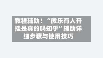 教程辅助！“微乐有人开挂是真的吗知乎”辅助详细步骤与使用技巧-第3张图片