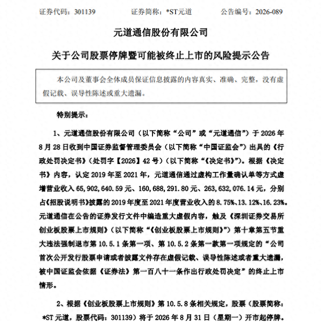 *ST元道，或被强制退市！下周一停牌
